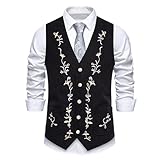 ofeirhz Herren Frühling und Herbst Business Casual Grün Obst Kragen Einreiher Rundsaum Anzugweste Weste Langarm T-Shirts Baumwolle, Schwarz , L