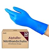 Ansell AlphaTec 37-310, Vielseitige Nitrilhandschuhe, Wiederverwendbare Handschuhe, Latexfreie Chemikalienschutzhandschuhe, Koch- und Reinigungshandschuhe, Blaue Arbeitshandschuhe, 12 Paar, Gr. L