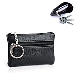 Dreamil Schlüsseletui Leder Schlüsseltasche mit 2 Separaten Fächern Mini-Schlüsselhalter 11,5 x 7,5 x 1cm Schlüsselmäppchen für Damen Herren Unisex Schwarz