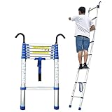 ZJXANMZ Teleskopleiter aus Aluminium, 3,1 m (10 Fuß) mit abnehmbarem Haken – 6 m/7 m/8 m verstellbare Ausziehleiter für Arbeiten im Haus, Dachboden und Außenbereich, 150 kg Tragk