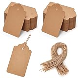 HAKACC 200 Stück Geschenkanhänger & Etiketten, Kraftpapier Blanko 4x7cm, Naturjuteschnur, Ideal für Geschenkverpackung, Hochzeitsdekoration & DIY-Projekte