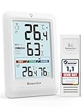 Newentor MAX MIN Thermometer innen außen 24/48 Std./alle Zeiten - Hygrometer Luftfeuchtigkeitsmesser mit Luftkomfort - Wetterstation Funk mit Außensensor - Raumthermometer mit Beleuchtung, Schwarz