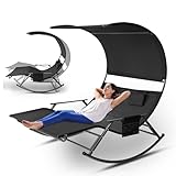 ISOISL Doppelliege Outdoor,sonnenliege für 2 Personen, mit Sonnendach, Tasche, doppel Schaukelliege bis 250 kg, Atmungsaktives Gewebe, Vielseitige Farbwahl für Garten, Balkon, Terrasse(Schwarz)