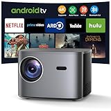Beamer 4K 【Netflix & Autofokus】 Auto Keystone, Projektor 4K WiFi6 Bluetooth 28000 Lumen 1080P Full HD mit 50% Zoom, Overhead-Projektor mit Android TV, HDMI/USB/Ethernet für Phone/PS5/PPT