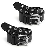 2PCS 110CM Schwarz Nietengürtel Damen Herren Studded Belt Punk Gürtel Nieten Teenager Mädchen Y2k Goth Ledergürtel Breiter Taillengürtel Women Damen-Gürtel für Jeans, Hip Hop Gothic Hosen Rockwear