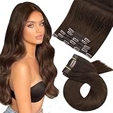 Moresoo Clip in Extensions Echthaar Haarverlängerung Dunkelbraun Menschliches Haar Remy Clip Extensions Echthaar Haarextension Echthaar Clips 35 cm Extensions Echthaar Clip Doppelt Tressen 5 Stück 80g