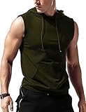 Amussiar Herren-Tanktop mit Kapuze, ärmellos, Bodybuilding, Muskelabschnitt, T-Shirt, Grün (Army Green), Klein
