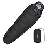 ALPIDEX Schlafsack Mumienschlafsack 4 Jahreszeiten 225 x 80 cm Duo Therm -17° C 400 GSM Kleines Packmaß Ultraleicht Reise Camping Trekking Outdoor Sleeping Bag Warm, Schwarz, Reißverschluss:Links