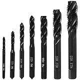 7 Stück Gewindebohrer Set, Maschinengewindebohrer Set aus HSS 6542 nitriertem Schnellarbeitsstahl, M3 M4 M5 M6 M8 M10 M12 für Holz, Metall, Edelstahl