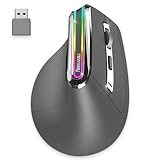 NEWWAY - 2024 Neu - Vertikale kabellose Maus A9 - WiFi 2.4 GHz Bluetooth 3.0/5.0 USB C - Wiederaufladbar - RGB - 2400 DPI - Ergonomisch - Leise - Integrierter Nano-Empfänger 10 m - Grau