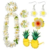 Molirex Hawaii Kette Blumen Deko 6pcs, Blumenketten Hawaii Mit Blume-ArmbäNder, Ananas Sonnenbrille, Stirnband, Ohrringe, Hawaii Hemd Party Strand Deko, Weiß