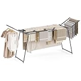 SYKIARIOL Wäscheständer, Flügelwäschetrockner für platzsparende Aufbewahrung, Klappbarer Wäscheständer, Standtrockner, Flügelwäscheständer für Kleidung, 2 .48m Länge, Hohe Flügel, Schwarz