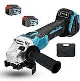 Kabellos Akku Winkelschleifer 125 mm, 18V Winkelschleifer mit 2PCS 5.5Ah Akkus & Ladegerät, 9000RPM Bürstenloser Motor Metallschleifer(Blau)