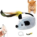 Ficugxd Pfotenmond Magie Maus,Magic Maus Katze,Katzenspielzeug Elektrisch Spielmaus Mit Federschwanz Katzenspielzeug Maus Elektrisch Mit LED Licht Interaktive Spielzeug Maus Für Katze Hunde