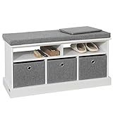 SoBuy FSR67-HG Schuhtruhe Sitzkommode Schuhschrank mit 3 grauen Körben und Ablage Sitzbank mit Sitzkissen Spielzeugkiste weiß BHT ca.: 96x50x35cm