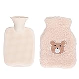Niedliche Plüschbär-Wärmflasche, 1000 Ml, Verdicktes PVC mit Bezug für das Büro Im Winter. Hohe Dichtleistung, Design mit Breiter Öffnung Hält Verbrühungen Fern (Beiger Bärenkopf)