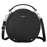 David Jones - Damen Runde Umhängetasche - Frauen Kreis Tasche PU Leder - Elegante Crossbody Bag - Top Griff Schultertasche - Schicke Kleine Handtasche - Clutch Pochette Abendtasche Mode - Schwarz