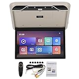 Akozon DVD-Player für Autodachmontage 19 Zoll Monitor Herunterklappen Deckenfernseher HDMI- Kompatibel mit der Fernbedienung für Android 9.0 Overhead-Bildschirm nach Unten Klappen(Beige)
