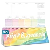 Häfft® Wochen-Tischkalender 2025 quer zum Aufstellen 'Rainbow' 1 Woche 2 Seiten, Schreibtisch-Kalender mit Aufsteller, Wochenkalender 29,7 x 11,6 cm - nachhaltig & klimafreundlich