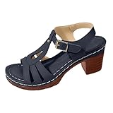 Damen-Sandalen mit Absatz, Sandalen mit Absatz, bequeme Sandalen, Sommer, hohe Absätze, Schnürung, Chunky, Peep Toe, Knöchelriemen, mit Absatz, bequem, Sommerschuhe, Blau 3, 43 EU
