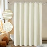 FY&XZH Duschvorhang, blasenfreier Duschvorhang mit Leinenstruktur, weicher, doppellagiger, wasserdichter Duschvorhang mit intelligenter Funktion und Edelstahlhaken für das Badezimmer,183x214cm(Beige)