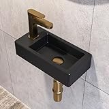 DeerValley Kleines Waschbecken Gäste wc Waschbecken Schwarz matt Rechteckig Keramik zum Aufhängen für Badezimmer Waschbecken Handwaschbecken, WC, 365 x 180 x 90 mm Wasserhahn Links