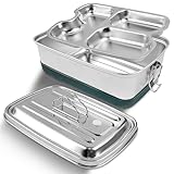 Geentargetel Lunchbox Edelstahl, Doppelschichtige Dreifachunterteilung, Versiegelnde Schnappverschlüsse, Rutschfeste Silikonbasis, Tragegriff-Design, Geeignet für Schüler und Berufstätige (Silber)