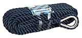 PONTTOR Ankerleine mit eingespleißter NIRO Kausch Bootsseil Bootsleine Tauwerk Seil Leine Festmacher Polyester 3-Fach geschlagen für Anker Bootsanker Marineblau Größe 12 mm x 6 m