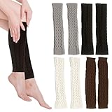 Sporgo 4 Paare Stulpen Damen Leg Warmers: Beinwärmer Winter Beinstulpen Damen, 4 Farben Vintage beinstulpen Frauen Stricken Legwarmers Mädchen für Winterwärmer (Schwarz, Weiß, Grau, Braun)