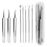 Kzouenzu Pickel Werkzeug-Set [8 Stück], Pickel Ausdrücken Werkzeug, Hochwertiger Edelstahl Akne Mitesser Entferner Extraktor Tools, Für Whitehead-Akne Auf Der Nase, Gesicht Mit Box