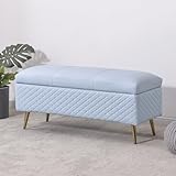 Gepolsterte Sitzbank mit Sicherheitsscharnier, großer Fußhocker, extra langes Ende der Betttruhe mit Metallbeinen, perfekt für Flur, 90 x 40 x 45 cm