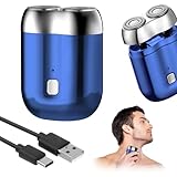 LOPHE Tragbarer Mini Rasierer Elektrischer, Elektrisch Kapsel Rasierer Unisex, Kabellos Rotationsrasierer mit 7000rpm, Leistungsstarker Mini Shaver für die Reiserasur, Blau
