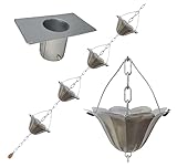 LEPTALINA Lotus-Regenketten für Abflussrinne und Regenfass mit Regenketten-Adapter – rostbeständiges, beschichtetes Eisen und dicke Kette, 2,5 m, silberfarben