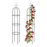 Relaxdays Rankhilfe Obelisk, 2er Set, 200 cm hoch, Ranksäule für Kletterpflanzen, Stahl, freistehend, Rosenturm, schwarz