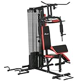 SPORTNOW Kraftstation, Multifunktionale Fitnessstation mit Butterfly- & Latzugstange, Curler, Brustpresse, Sit-Up-Bank, Fitnessgerät mit 65 kg Gewichtsblöcken für Zuhause, Schwarz