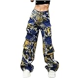 Cargohose für Damen, mehrere Taschen, Camouflage, Denim, gerades weites Bein, Knopfleiste, Baggy-Hose mit Taschen, Workout, Laufen, Trainingsanzug, 1 x Gelb, L