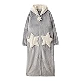 Sunfashion Morgenmantel Damen Leicht Kurz flauschiger, langer Mantel, Nachthemd, Nachthemd Frottee Bademantel Kurz Mit (Grey, L)