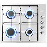 Arebos Gaskochfeld 4 Flammig | 58 cm Edelstahl Gasherd mit automatischem Flammenschutz | Erd- oder Propangas | Gaskocher Autark, effizient und energiesparend