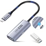 Guermok USB 3.0 Video Capture Card mit 100W PD, 1080P@60FPS HDMI-zu-USB-A/C Capture-Karte mit Typ-C-Adapter, Streaming-Gerät für Oculus/Quest 3 / iPad/MacOS/Switch / PS4 & PS5, Silber