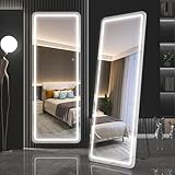 EDTEMI Bodenspiegel in voller Länge, 165,1 x 55,9 cm, LED-Ganzkörperspiegel, Wandmontage, Hängespiegel mit Lichtern, Make-up-Schminkspiegel, Schlafzimmer-Ganzkörperspiegel mit Dimmen und 3 Farbmodi,