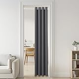 PONY DANCE Türvorhang Kälteschutz Ösenschal mit Teleskopstange Vorhang Tür ohne Bohren (Vorhang Grau + 45-130 cm Stange Weiß) Verdunkelungsvorhang H 200 x B 150 cm