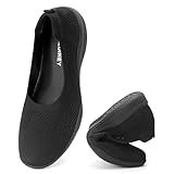 TIAROOTT Damen Ballerina Flache Schuhe Runde Zehe Strick Kleid Schuhe Komfort Mesh Niedriger Keil Slip On Ballerina Walking Flats Schuhe für Frauen Bequem Weich, Schwarz,Gr.40