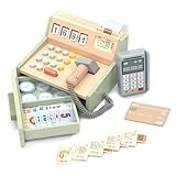 umu® Kinder Kasse aus Holz - inkl. Zubehör (Scanner, Zahlungsterminal, Spielgeld usw.), Kaufläden & Zubehör zum Rollenspiel, Spielkasse für Kinder ab 3 4 5 6 Jahren