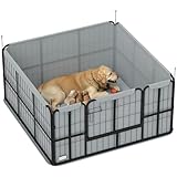 PawHut Laufstall für Hunde, Wurfkiste für Hunde, mit abschließbarer Tür, 600D Oxford-Gewebe, waschbare Schmutzfangmatte, Hundegehege, aus Stahl, 122 x 122 x 60 cm, schwarz