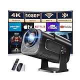 【App intégrée】 Vidéoprojecteur 1080P FHD, Mini Projecteur Video Avec WiFi 6 Bluetooth 5.2, Portable Projecteur 4k Dual Contrôle Avec Supporté 180° Rotation Android TV/USB/PC,Avec HDMI et Souris,Noir