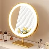 DQSPDBD LED-Make-up-Spiegel, runder Kosmetikspiegel mit Metallrahmen, dreifarbiges Dimmen, Smart-Touch-Steuerung, freistehender Tischspiegel