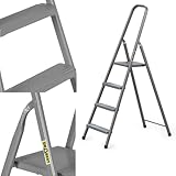 DRABEST - Stehleiter - mit 4 Stufen - bis 125 kg belastbar - 1,49 m lang - Arbeitshöhe 2,75 m - Trittleiter, Bockleiter aus Stahl pulverbeschichtet - für Haushalt, Malerarbeiten - Grau