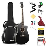 Donner Akustikgitarre Set in voller Größe Akustik Gitarre 4/4 Cutaway Anfänger Erwachsene 41 Zoll mit Gigbag Capo Plektren Gurt Saiten (Schwarz）