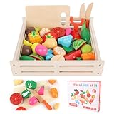 VFANDV Kinderküche, Küchenzubehör aus Holz Schneiden Obst und Gemüse Magnetisches Spielzeug Simulation Küchenspielzeug Kinder Rollenspiel Lernspielzeug Geschenk für Jungen und Mädchen