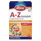 Abtei A-Z Komplett Langzeit-Multivitamine - 24 Vitamine und Mineralstoffe - hochdosiert, vegetarisch - 40 Depot-Tabletten